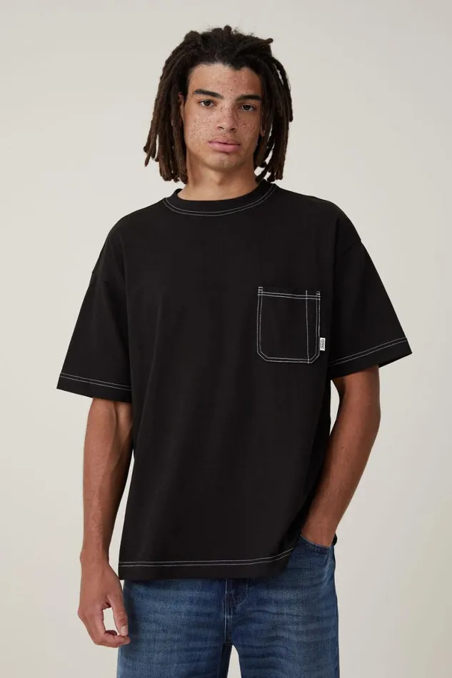 Men Tees and Tanks Cotton On Box Fit Pocket TShirt Black Civic Contrast