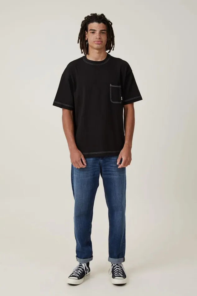 Men Tees and Tanks Cotton On Box Fit Pocket TShirt Black Civic Contrast