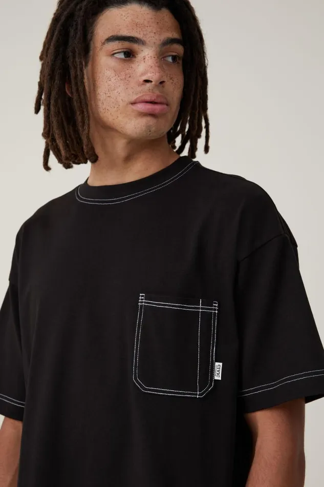 Men Tees and Tanks Cotton On Box Fit Pocket TShirt Black Civic Contrast
