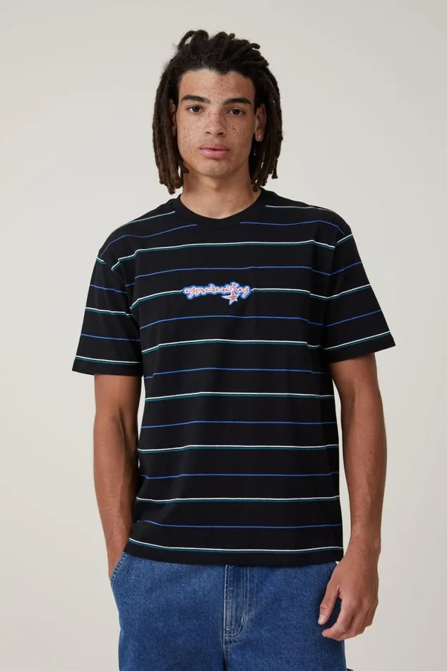 Men Tees and Tanks Cotton On Loose Fit Stripe TShirt Black Pop Easy Stripe gravity