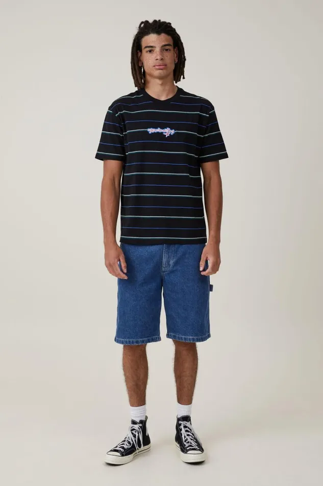 Men Tees and Tanks Cotton On Loose Fit Stripe TShirt Black Pop Easy Stripe gravity