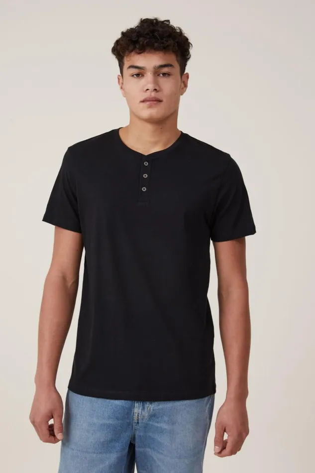 Men Tees and Tanks Cotton On Organic Henley TShirt Black