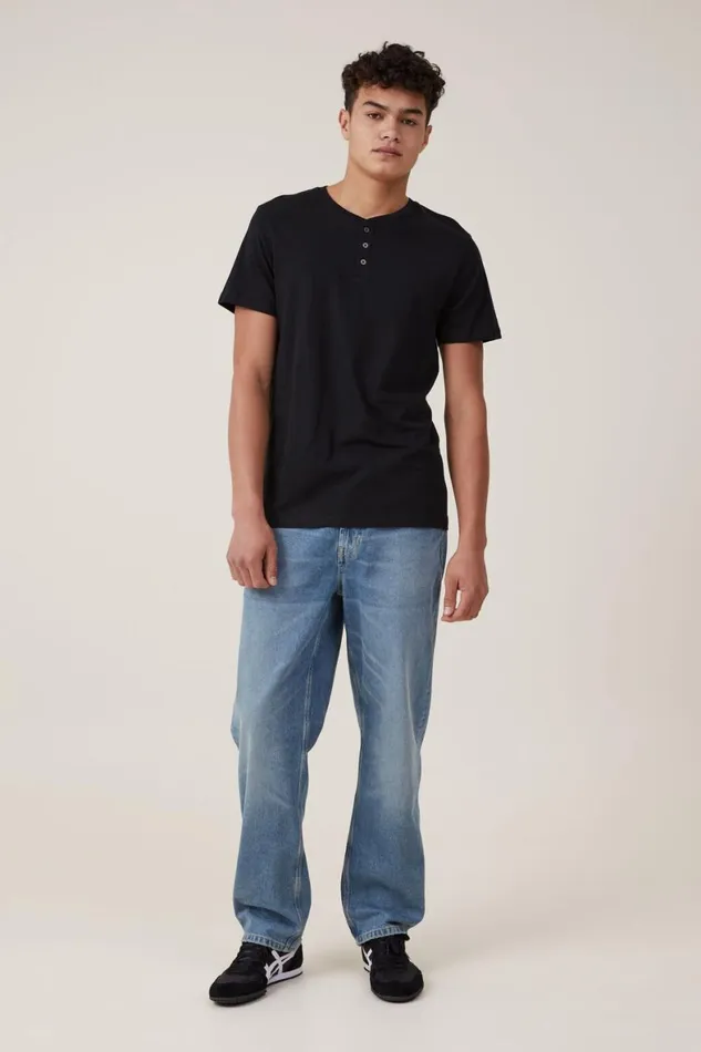Men Tees and Tanks Cotton On Organic Henley TShirt Black