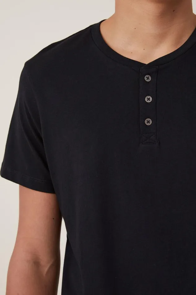 Men Tees and Tanks Cotton On Organic Henley TShirt Black