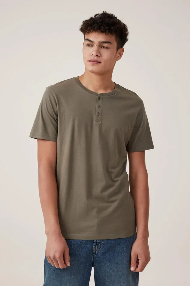 Men Tees and Tanks Cotton On Organic Henley TShirt Military