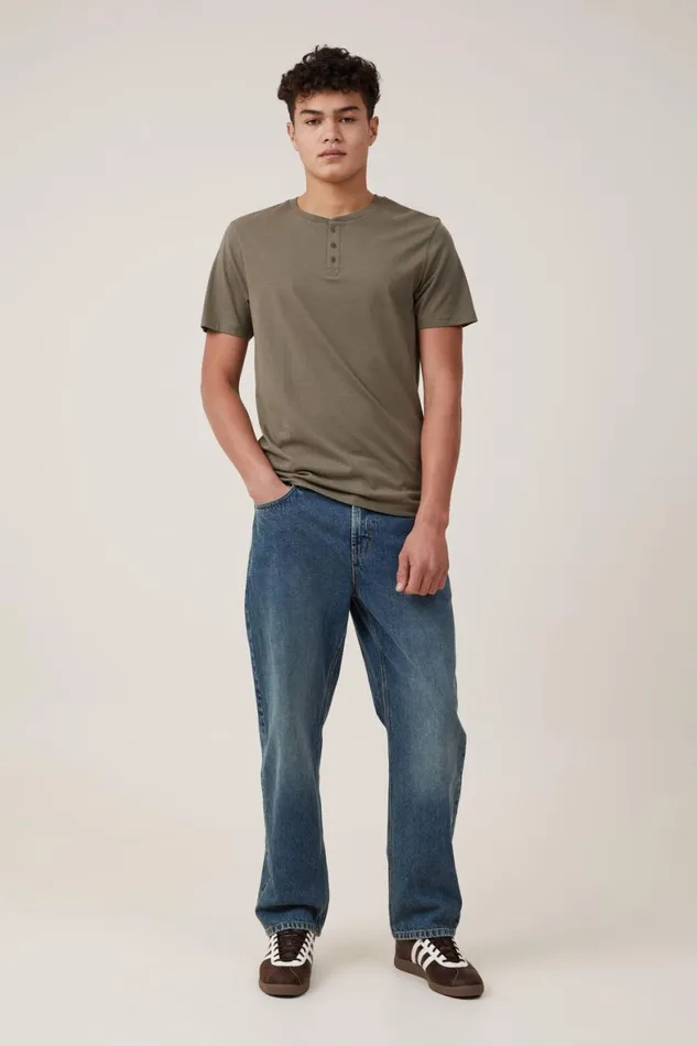 Men Tees and Tanks Cotton On Organic Henley TShirt Military