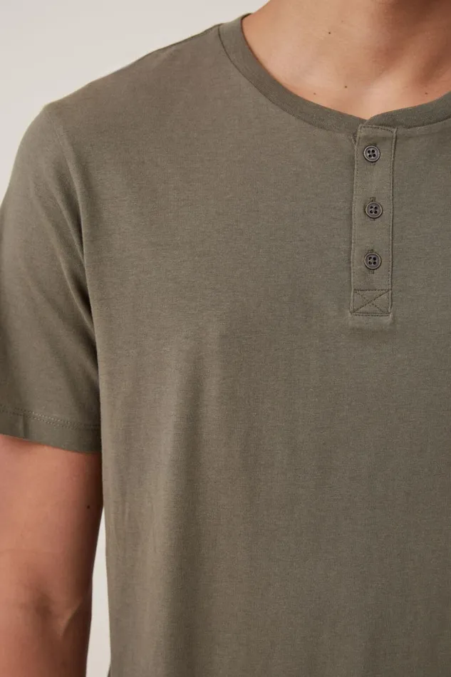 Men Tees and Tanks Cotton On Organic Henley TShirt Military