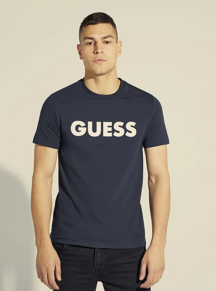 Men Tees and Tanks GUESS Blue Labyrinth Logo Tshirt
