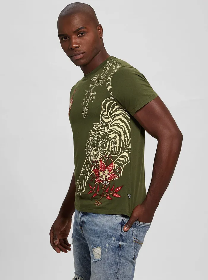 Men Tees and Tanks GUESS Eco Green Tiger Floral Tshirt