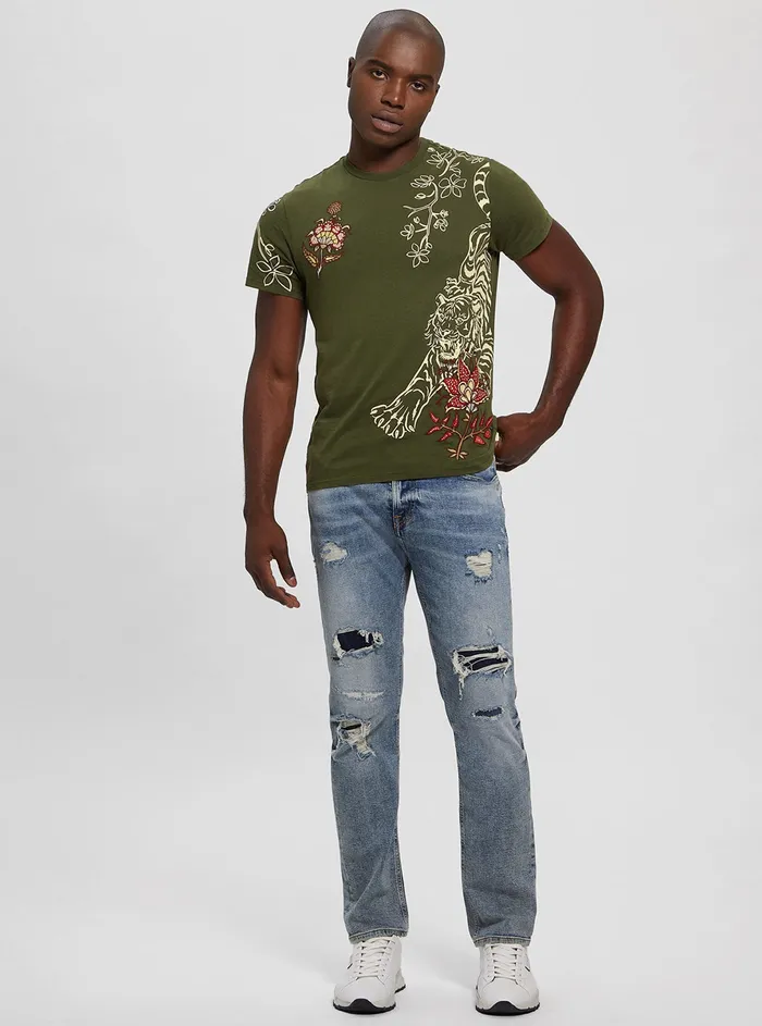 Men Tees and Tanks GUESS Eco Green Tiger Floral Tshirt