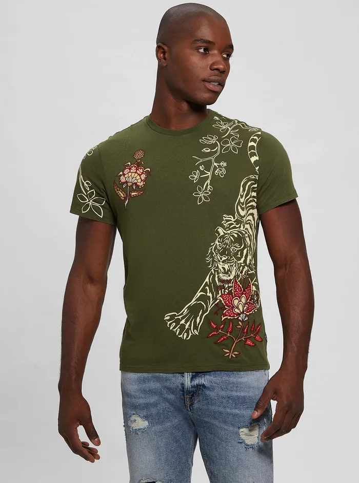 Men Tees and Tanks GUESS Eco Green Tiger Floral Tshirt