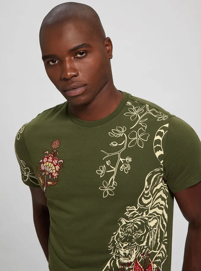 Men Tees and Tanks GUESS Eco Green Tiger Floral Tshirt