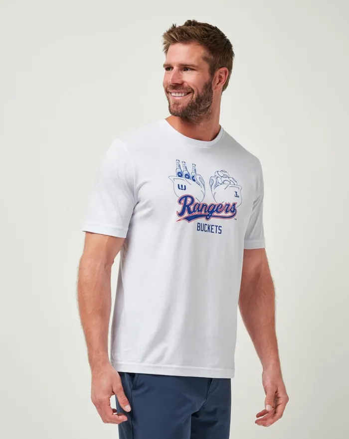 Men Tees TravisMathew TEXAS RANGERS STRIKE ONE TEE White Men Tees TravisMathew TEXAS RANGERS STRIKE ONE TEE White