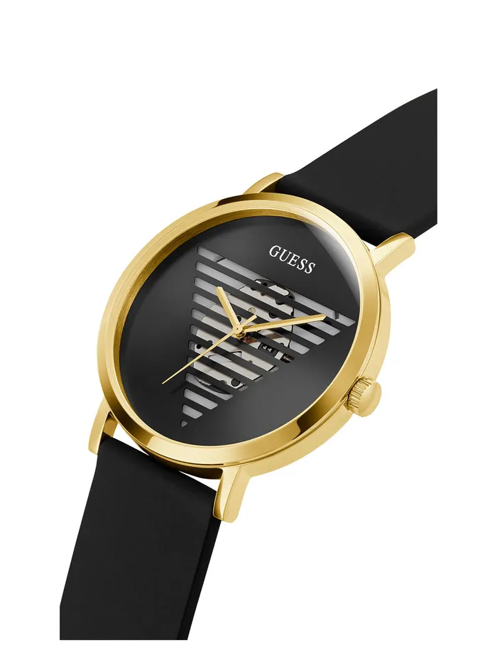 Men Watches GUESS Black Gold Idol Silicone Watch