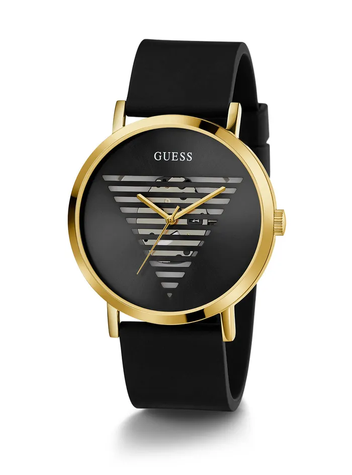 Men Watches GUESS Black Gold Idol Silicone Watch