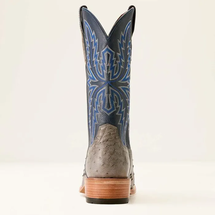 Men Western Boots Ariat Futurity Relentless Buckles Cowboy Boot Grey Full Quill Ostrichbark Blue