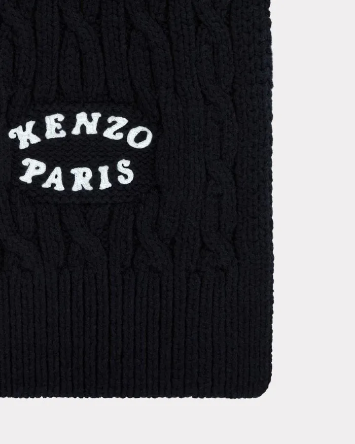 MenWomen 039KENZO VERDY MARKET039 Embroidered Scarf In Wool And Cotton Black Kenzo Scarves
