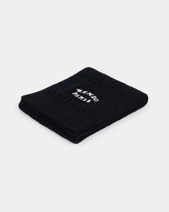MenWomen 039KENZO VERDY MARKET039 Embroidered Scarf In Wool And Cotton Black Kenzo Scarves
