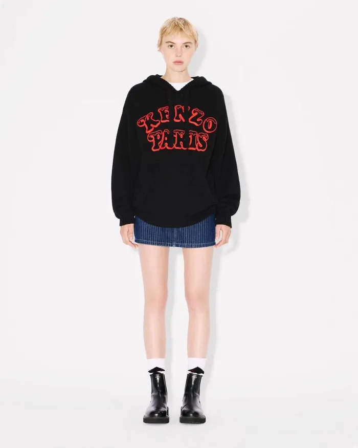 MenWomen 039KENZO VERDY MARKET039 Genderless Knitted Jumper In Wool And Cotton Black Kenzo Sweaters And Cardigans
