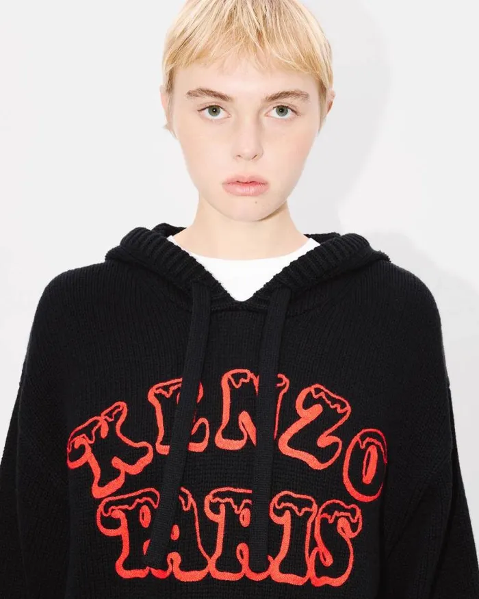 MenWomen 039KENZO VERDY MARKET039 Genderless Knitted Jumper In Wool And Cotton Black Kenzo Sweaters And Cardigans