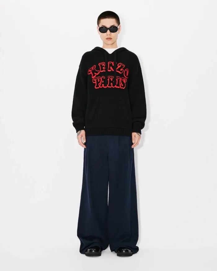 MenWomen 039KENZO VERDY MARKET039 Genderless Knitted Jumper In Wool And Cotton Black Kenzo Sweaters And Cardigans
