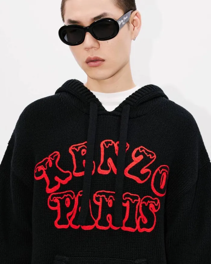 MenWomen 039KENZO VERDY MARKET039 Genderless Knitted Jumper In Wool And Cotton Black Kenzo Sweaters And Cardigans
