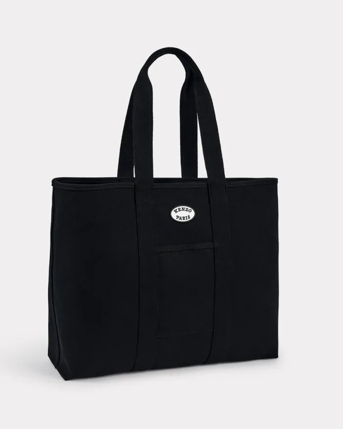 MenWomen 039KENZO VERDY MARKET039 Reversible Large Tote Bag In Canvas Black Kenzo Bags