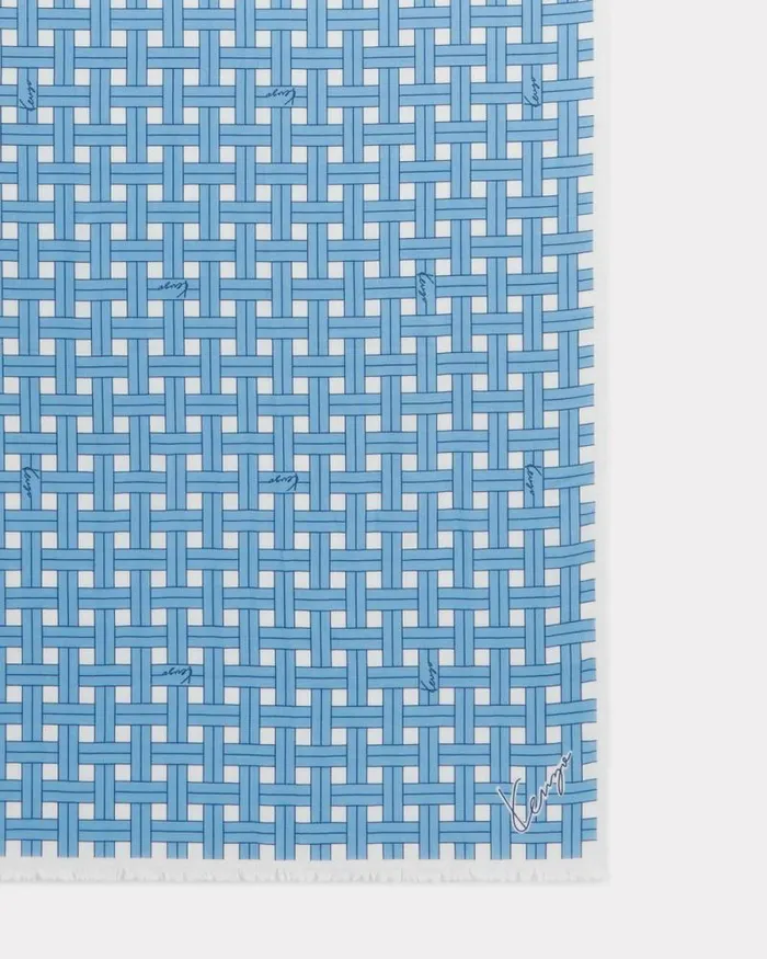 MenWomen 039KENZO Weave039 Cotton Stole Blue Kenzo Scarves