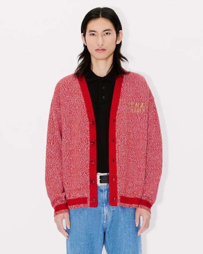 MenWomen 039Lunar New Year039 Genderless Embroidered Cardigan In Wool And Cotton Cherry Kenzo Sweaters And Cardigans