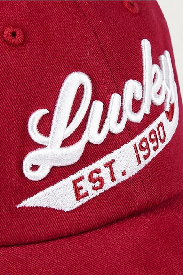 MenWomen Lucky Brand Hats Lucky 1990 Embroidered Dad Hat Dark Red