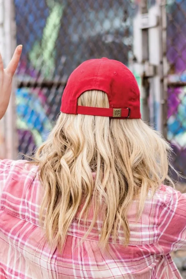 MenWomen Lucky Brand Hats Lucky 1990 Embroidered Dad Hat Dark Red