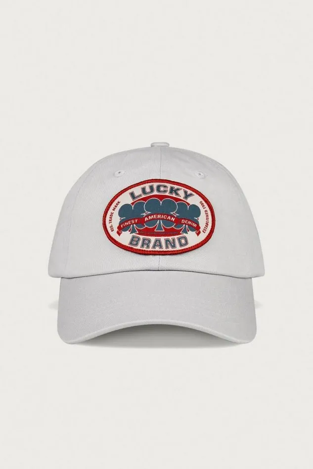 MenWomen Lucky Brand Hats Oval Clover Patch Dad Hat Open Grey