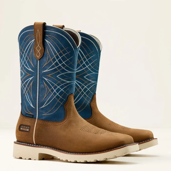 Men Work Boots Ariat Activator Waterproof Work Boot Dusted Brownbasin Blue