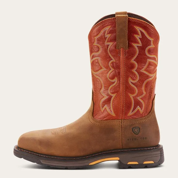 Men Work Boots Ariat WorkHog Wide Square Toe Steel Toe Work Boot Dark Earth