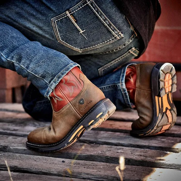 Men Work Boots Ariat WorkHog Wide Square Toe Steel Toe Work Boot Dark Earth