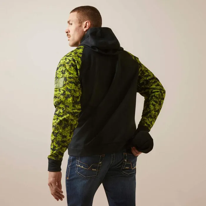 Men Workwear Ariat FR DuraStretch Patriot Hoodie Blackandlime Camo Men Workwear Ariat FR DuraStretch Patriot Hoodie Blackandlime Camo