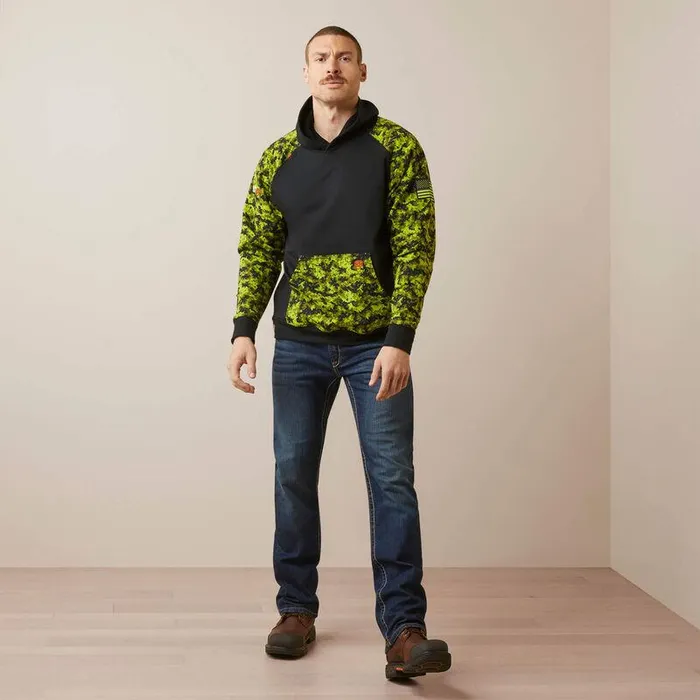Men Workwear Ariat FR DuraStretch Patriot Hoodie Blackandlime Camo Men Workwear Ariat FR DuraStretch Patriot Hoodie Blackandlime Camo