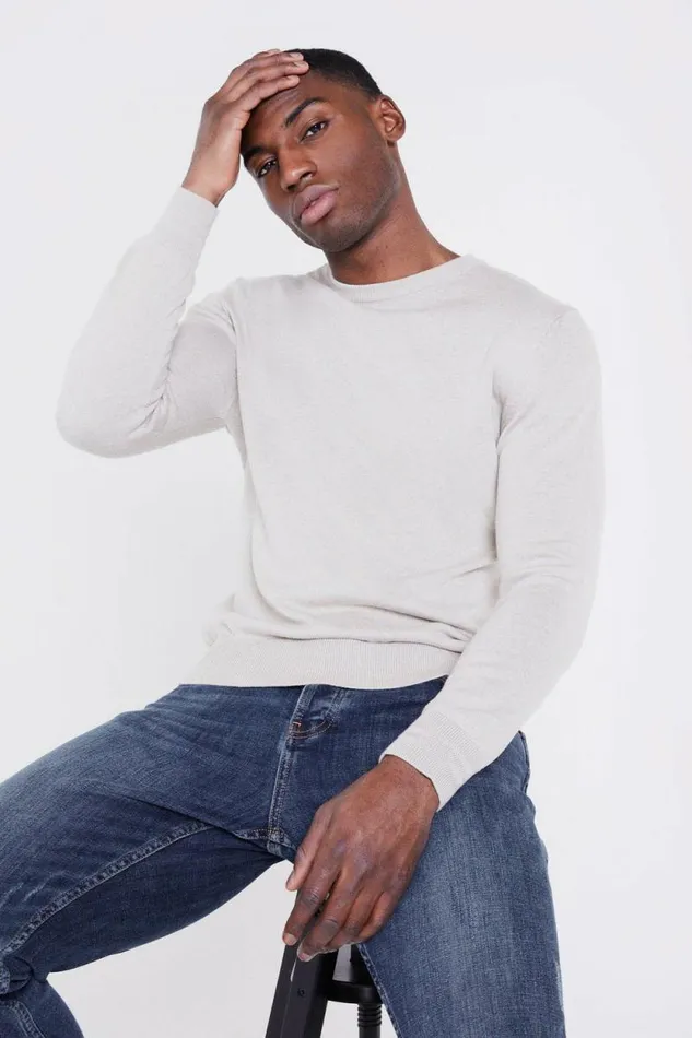 Mens Leo Knitted Jumper 8211 Taupe Jameson Carter Hoodies and Sweatshirts