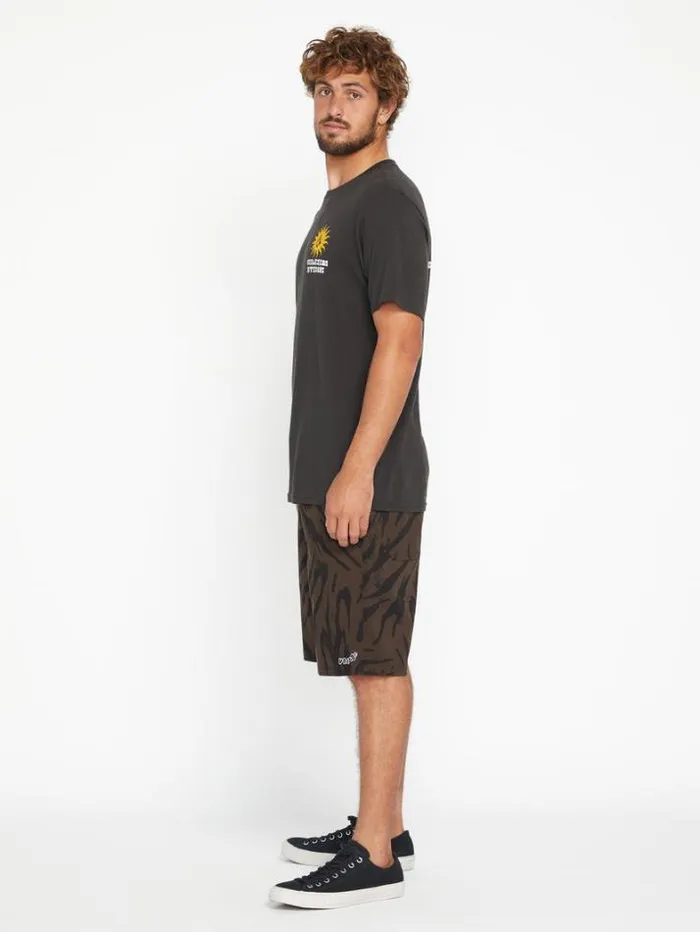 Mens Skate Vitals Volcom Outer Spaced Elastic Waist Shorts 8211 Dark Brown