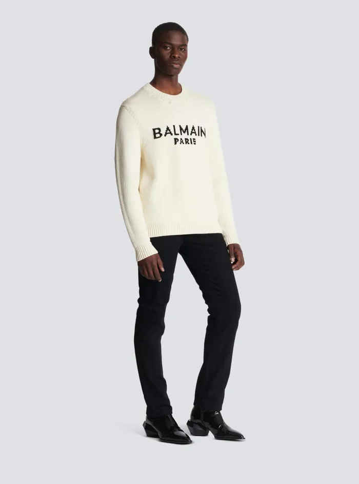 Merino Knit Jumper Beige Men Balmain Knitwear