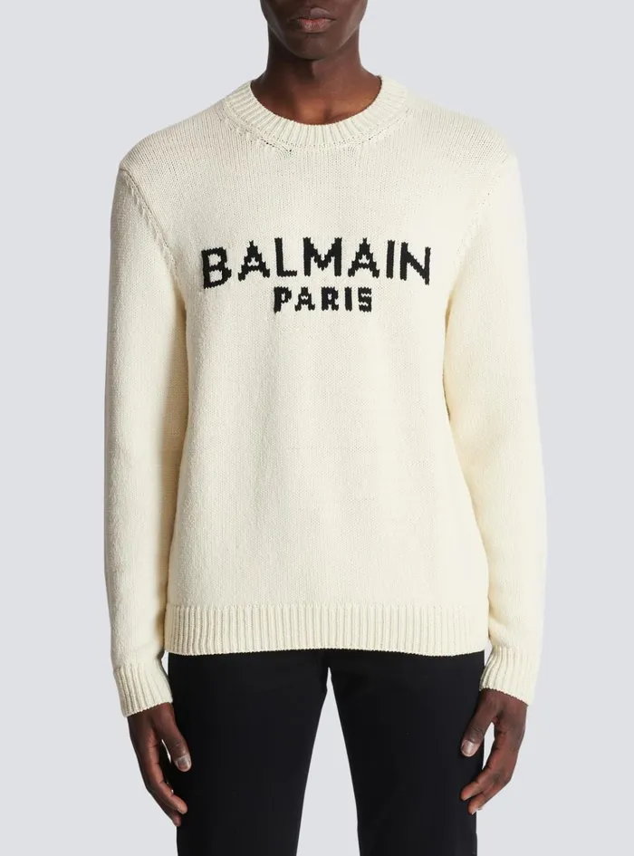 Merino Knit Jumper Beige Men Balmain Knitwear