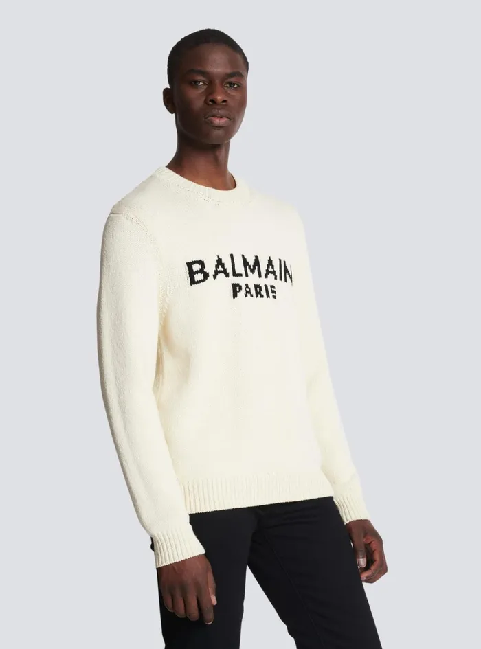 Merino Knit Jumper Beige Men Balmain Knitwear