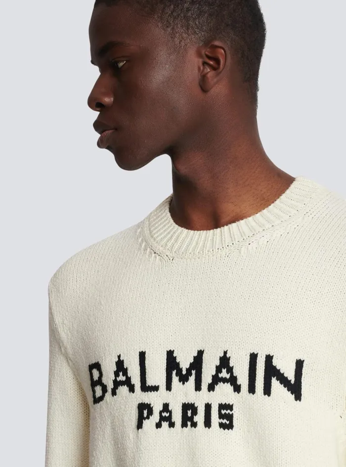 Merino Knit Jumper Beige Men Balmain Knitwear
