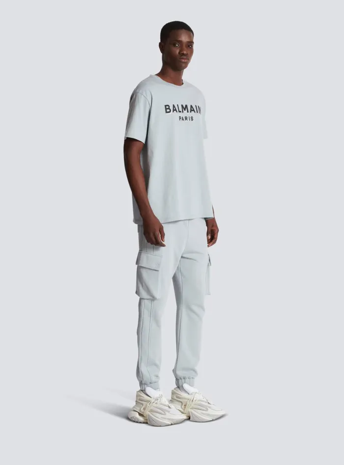 Metallic Flocked Tshirt Grey Men Balmain TShirts