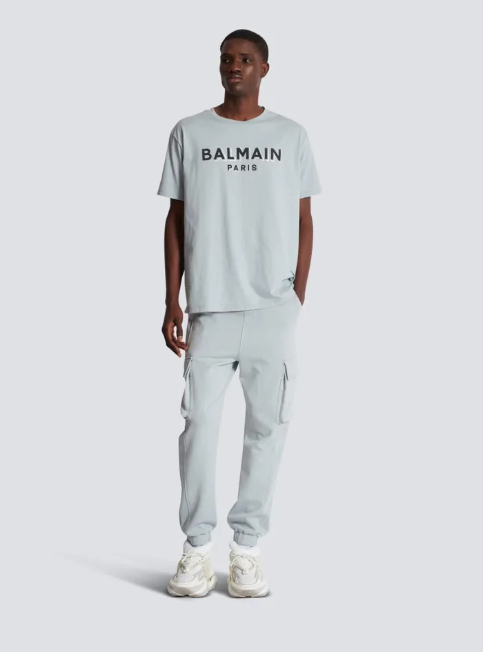 Metallic Flocked Tshirt Grey Men Balmain TShirts