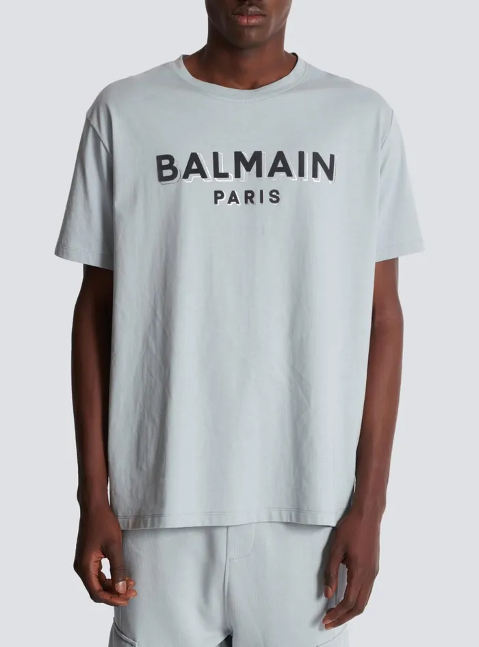 Metallic Flocked Tshirt Grey Men Balmain TShirts