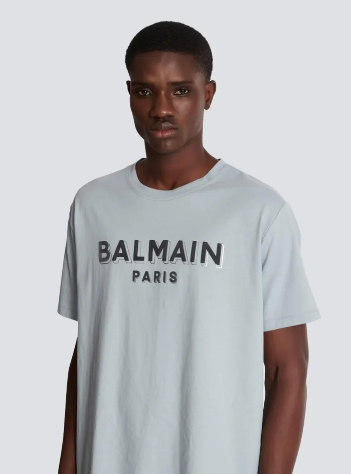 Metallic Flocked Tshirt Grey Men Balmain TShirts