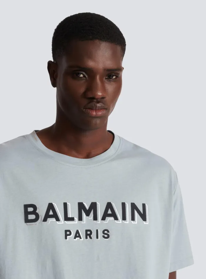 Metallic Flocked Tshirt Grey Men Balmain TShirts