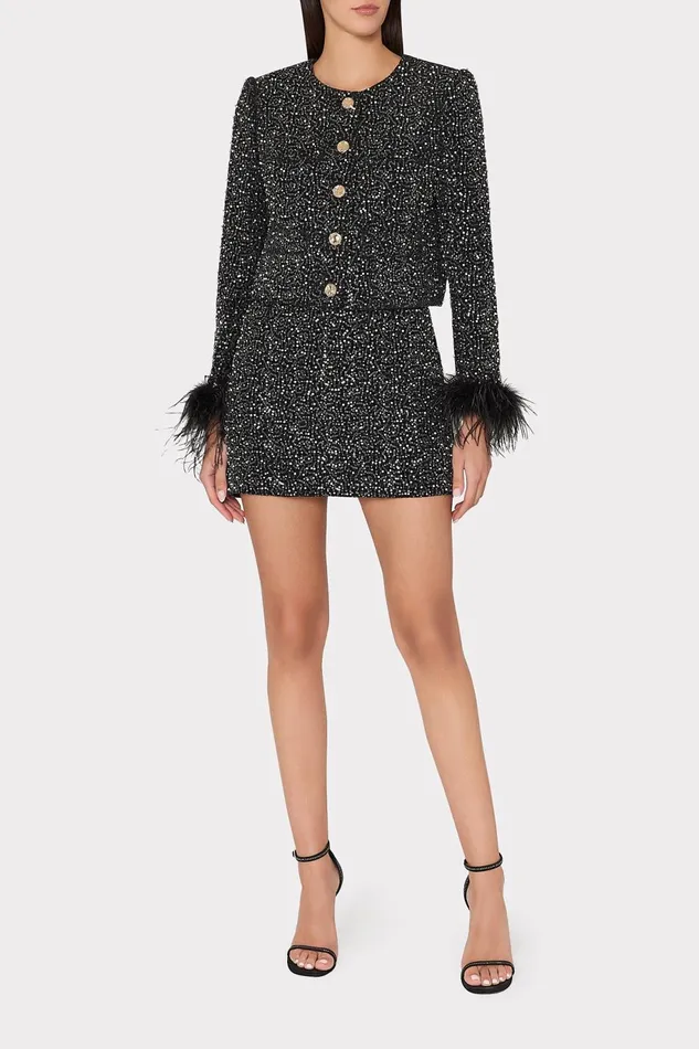 Milly Aya Beaded Tweed Jacket Black Women Coats and Jackets