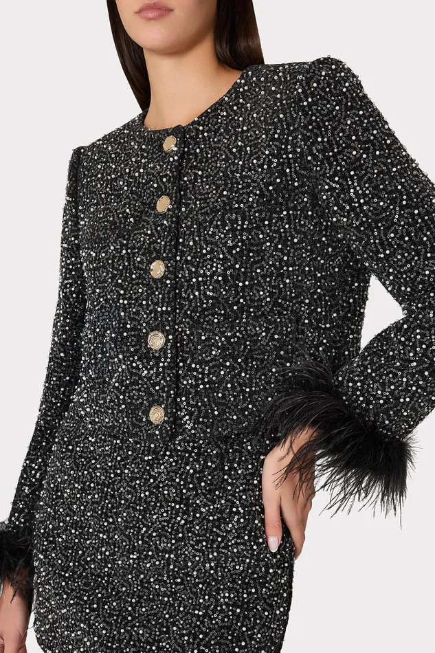 Milly Aya Beaded Tweed Jacket Black Women Coats and Jackets